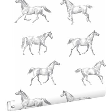 tapet pennteckning hästar svart på vitt av ESTAhome