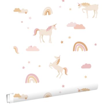 tapet unicorns beige, milt rosa och ockra av ESTAhome