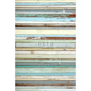 fototapet träskräp blått, grått, pastellgult och mintgrönt av ESTAhome
