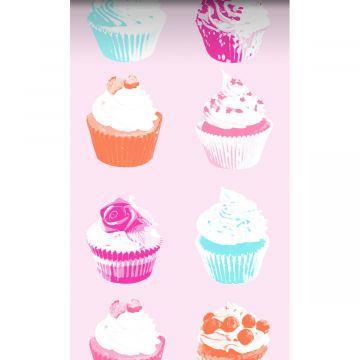tapet XXL cupcakes rosa, blått, vitt och orange av ESTAhome