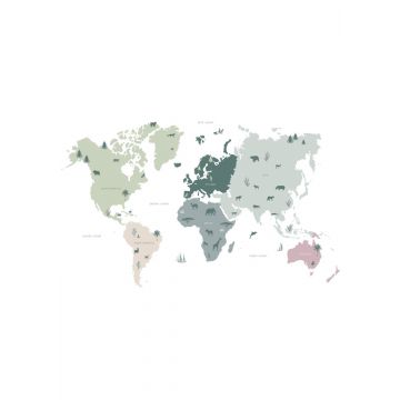 fototapet världskarta för barn mintgrönt, grått och rosa av ESTAhome
