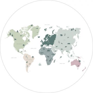 självhäftande rund tapet världskarta för barn mintgrönt, grått och rosa av ESTAhome