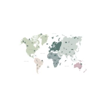 fototapet världskarta för barn mintgrönt, grått och rosa av ESTAhome