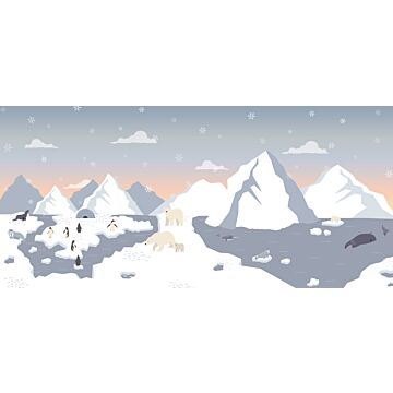 fototapet isbjörnar, pingviner och sälar i snön blått och vitt av ESTAhome