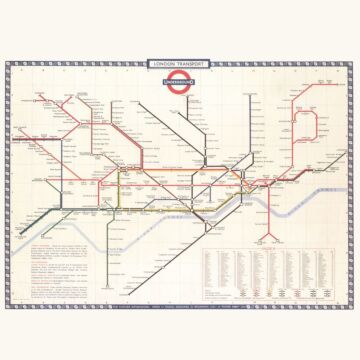 fototapet Karta av Londons tunnelbana beige, rött och blått av ESTAhome