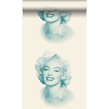 tapet Marilyn Monroe vitt och turkost av Origin Wallcoverings