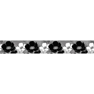 självhäftande tapetbård blommor svart och vitt och grått av Sanders & Sanders