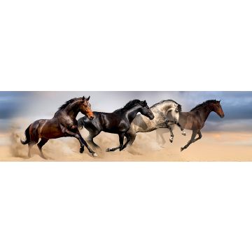 självhäftande tapetbård hästar beige, brunt och vintage gråblått av Sanders & Sanders
