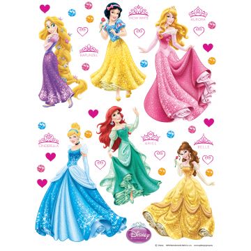 wallsticker prinsessor gul, grönt, rosa och blått av Disney