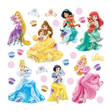 wallsticker prinsessor grönt, rosa och gul av Disney