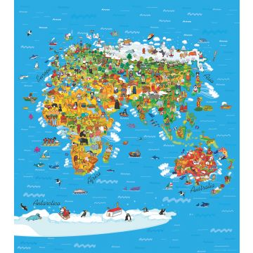 fototapet världskarta för barn blått, grönt och gul från Sanders & Sanders