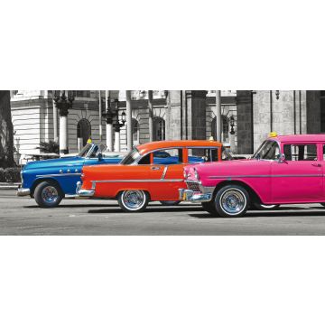 poster vintage bilar blått, orange och rosa av Sanders & Sanders