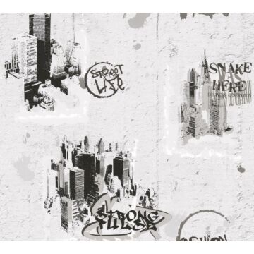 tapet graffiti grått, svart och vitt av A.S. Création